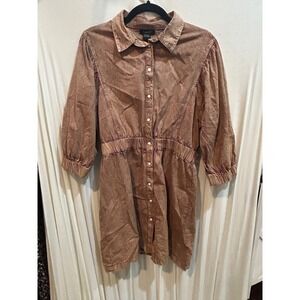 3/$45 Style House XL Shirt Dress Copper Tan 3/4 Sleeve Button Front Elastic‎